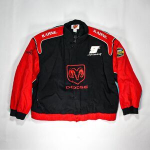 Vintage Dodge NASCAR Racing Full Zip Button Snap Bomber Jacket - XL